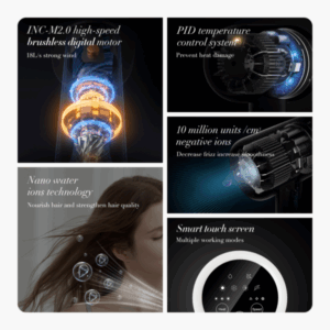 Ultra Fast Dry Hair Dryer F7 Infuse Hair with Nano Water Ions and Smart Touch Screen - الصورة 2